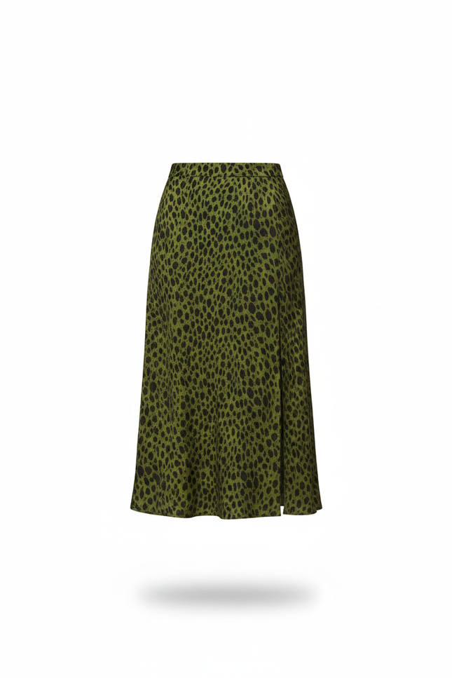 Jupe Midi Verte Léopard Fendue Élégante