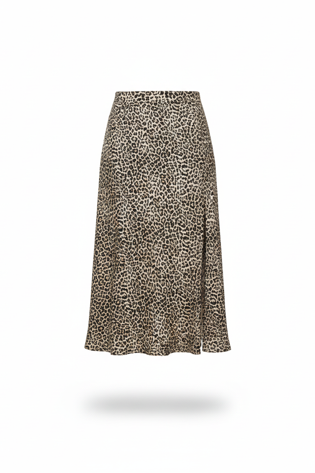 Jupe Midi Léopard Fendue Élégante