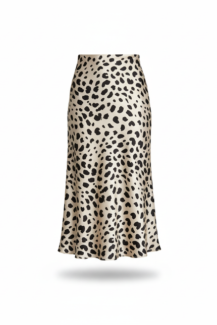 Jupe Midi Léopard Satin Élégante sauvage