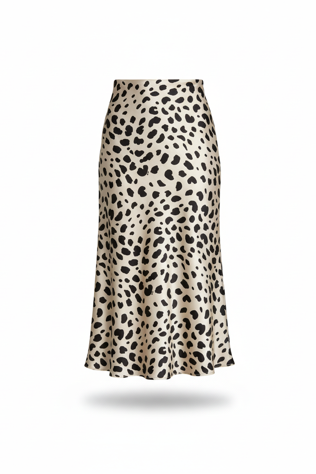 Jupe Midi Léopard Satin Élégante sauvage