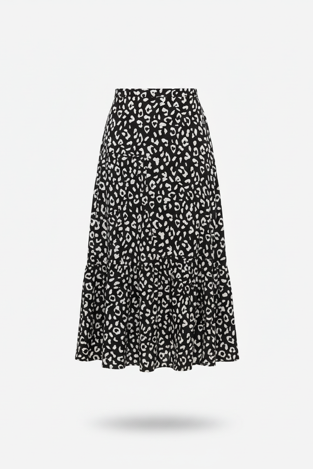 Jupe Midi Léopard Noir Blanc Fluide Élégante