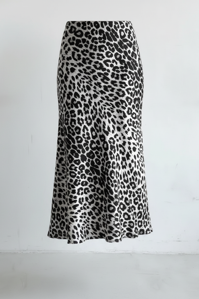 Jupe Midi Léopard Satin Fluide
