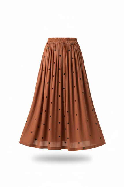 Jupe Midi Rouille À Pois Fluide