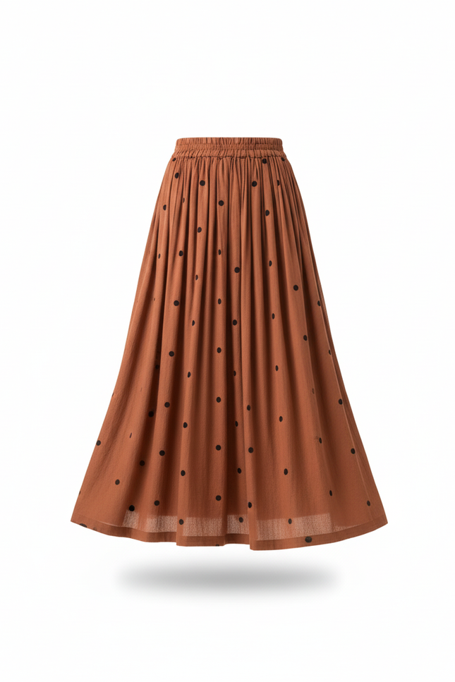 Jupe Midi Rouille À Pois Fluide