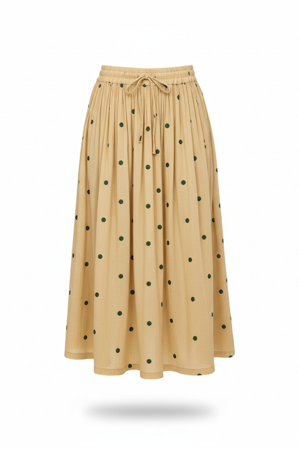 Jupe Midi Jaune À Pois Fluide