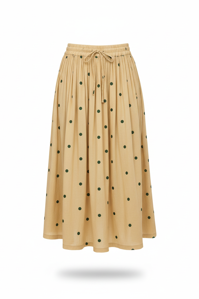 Jupe Midi Jaune À Pois Fluide