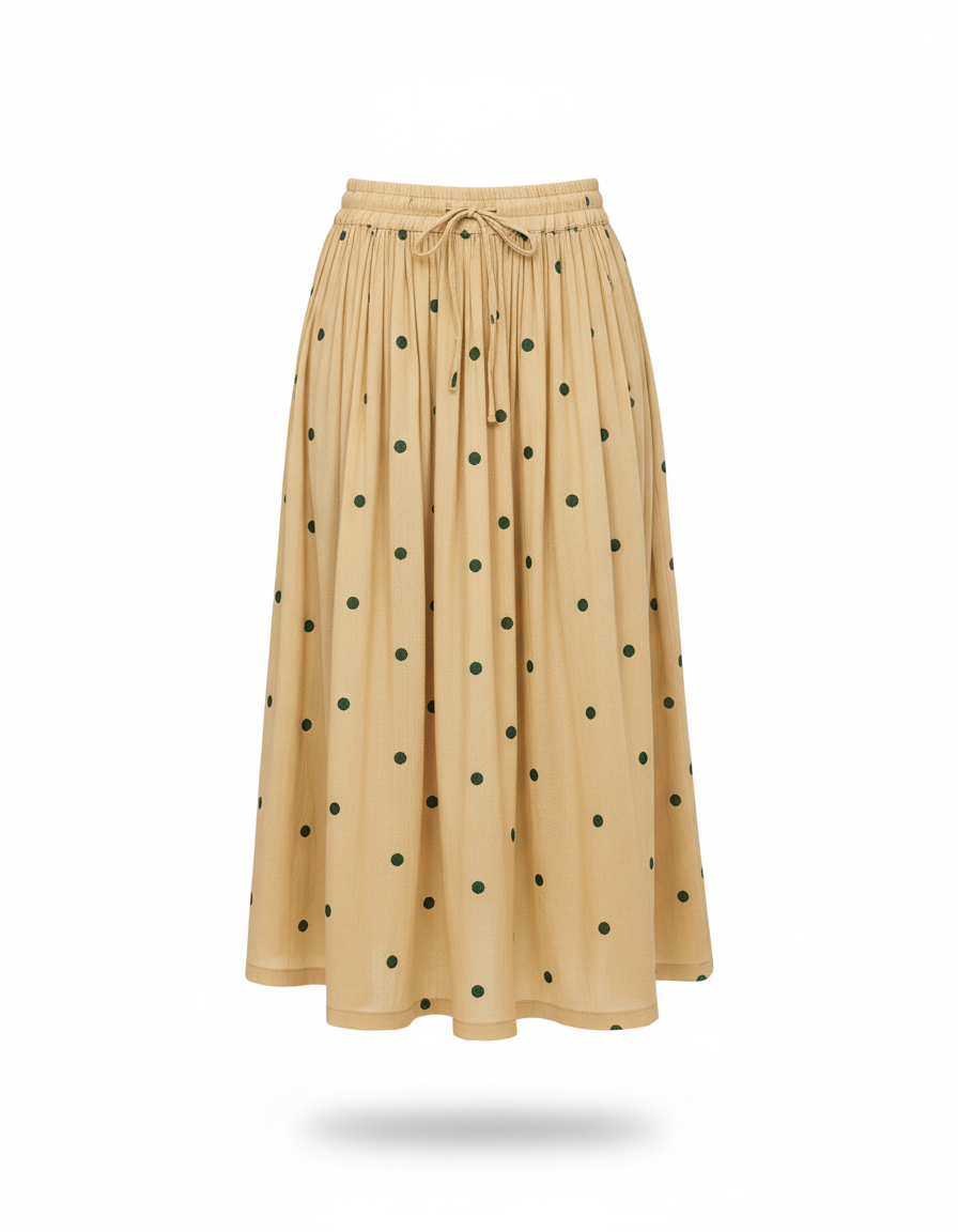 Jupe Midi Jaune À Pois Fluide