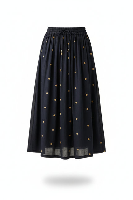 Jupe Midi Marine Pois Fluide