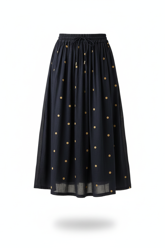 Jupe Midi Marine Pois Fluide