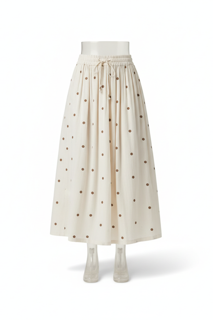 Jupe Midi Crème Pois Fluide