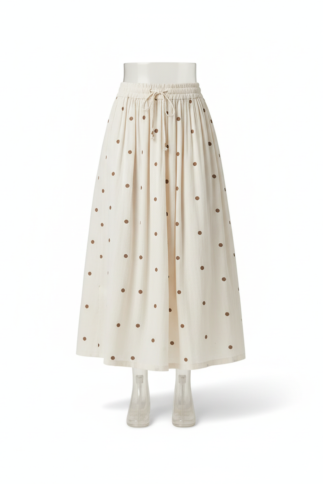 Jupe Midi Crème Pois Fluide