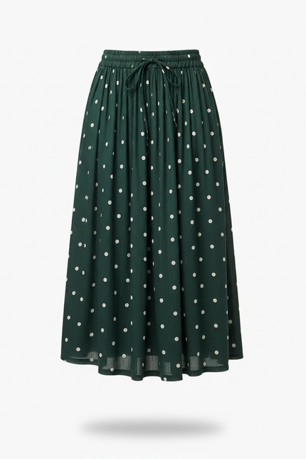 Jupe Midi Vert À Pois Fluide
