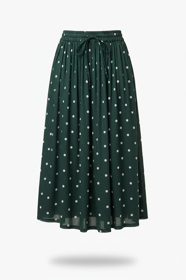 Jupe Midi Vert À Pois Fluide