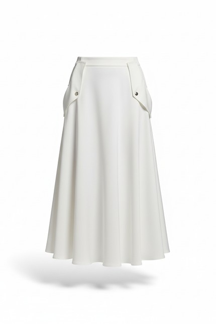 Jupe Midi Blanche Poches Élégante