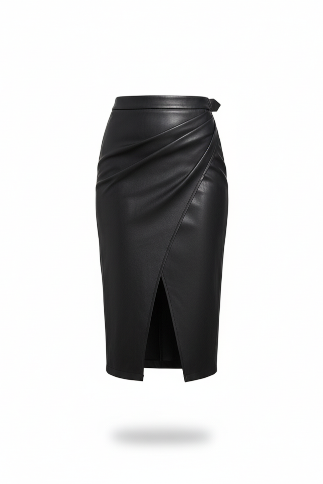 Jupe Midi Noire Similicuir Fendue Chic moderne