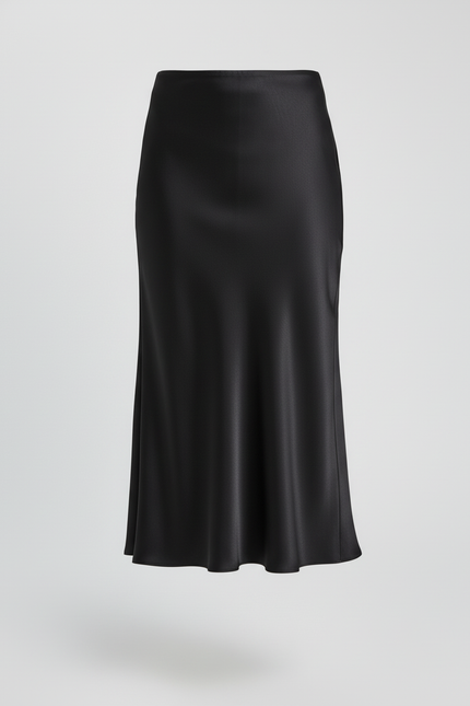 Jupe Midi Noir Satinée Élégante