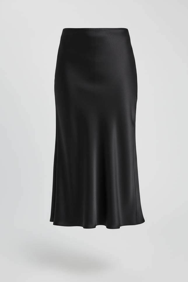 Jupe Midi Noir Satinée Élégante