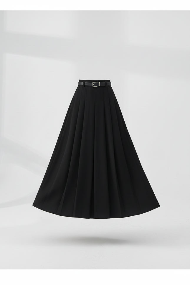 Jupe Midi Noire Plissée Élégante féminine