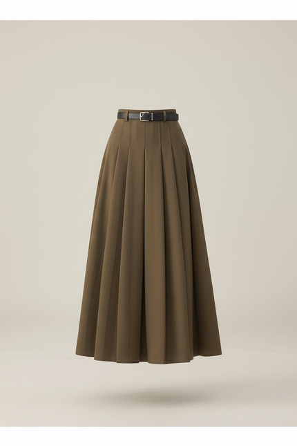 Jupe Midi Plissée Trapèze Élégante