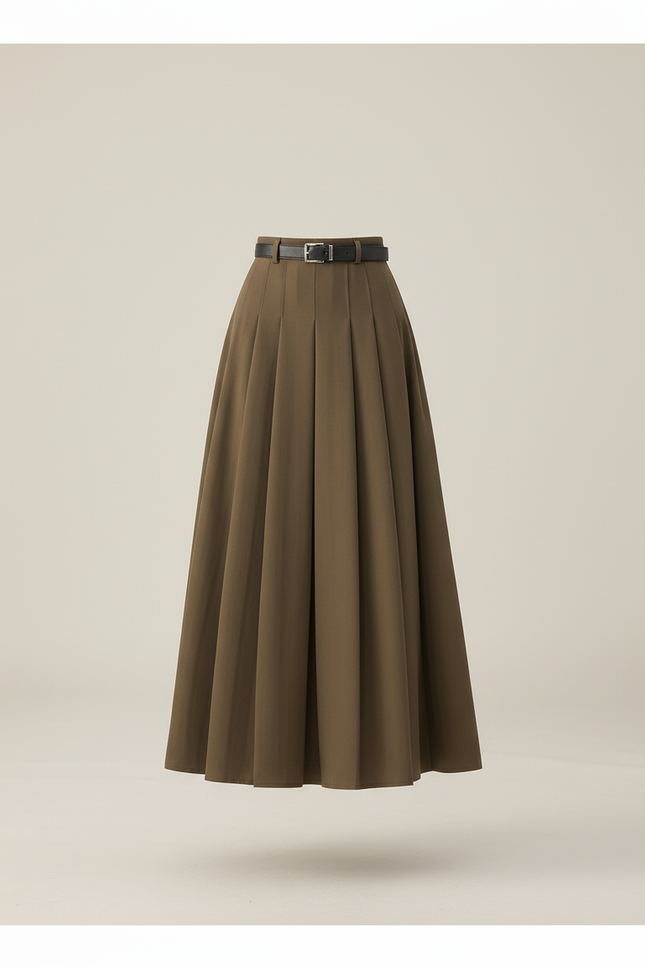 Jupe Midi Plissée Trapèze Élégante