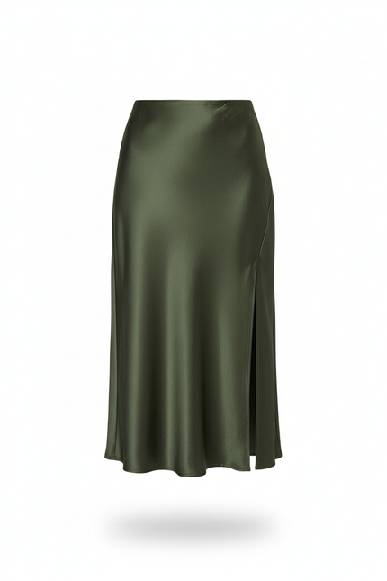 Jupe Midi Verte Satinée Élégante lumineuse