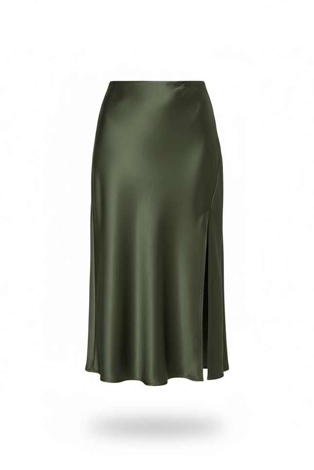 Jupe Midi Verte Satinée Élégante lumineuse