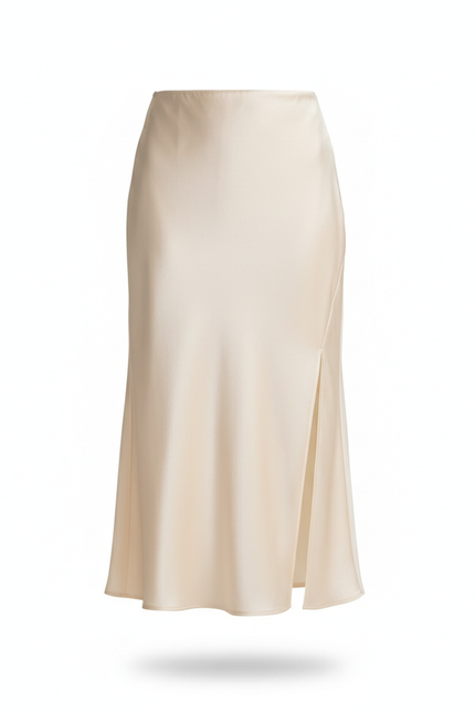 Jupe Midi Satin Beige Élégante délicate