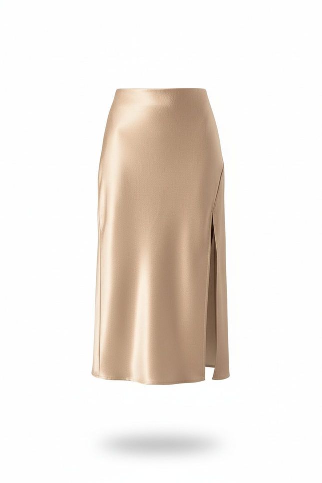 Jupe Midi Satin Fendue Élégante