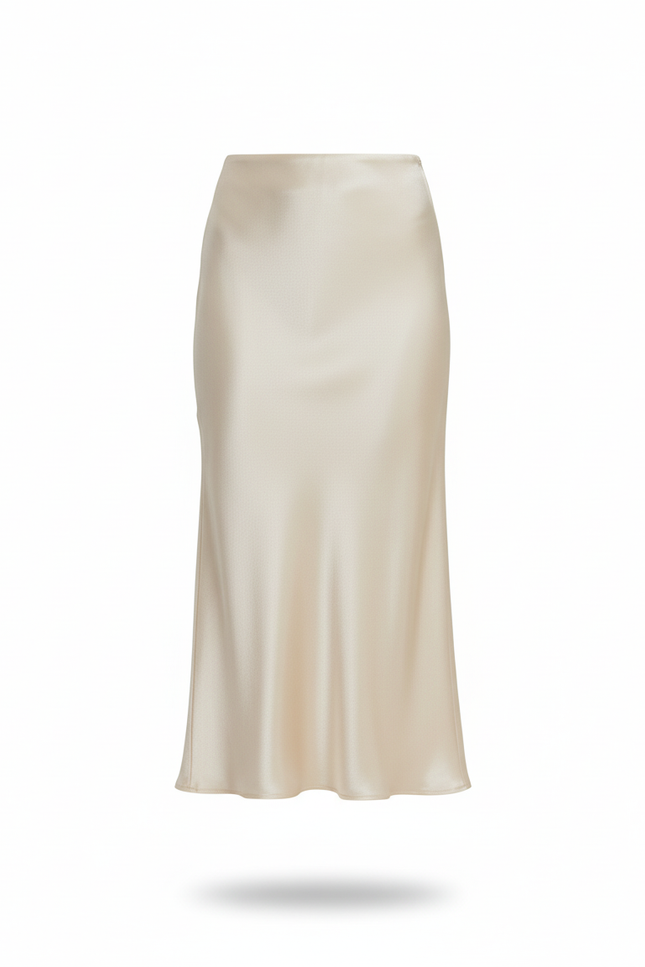 Jupe Midi Beige Satin Élégante