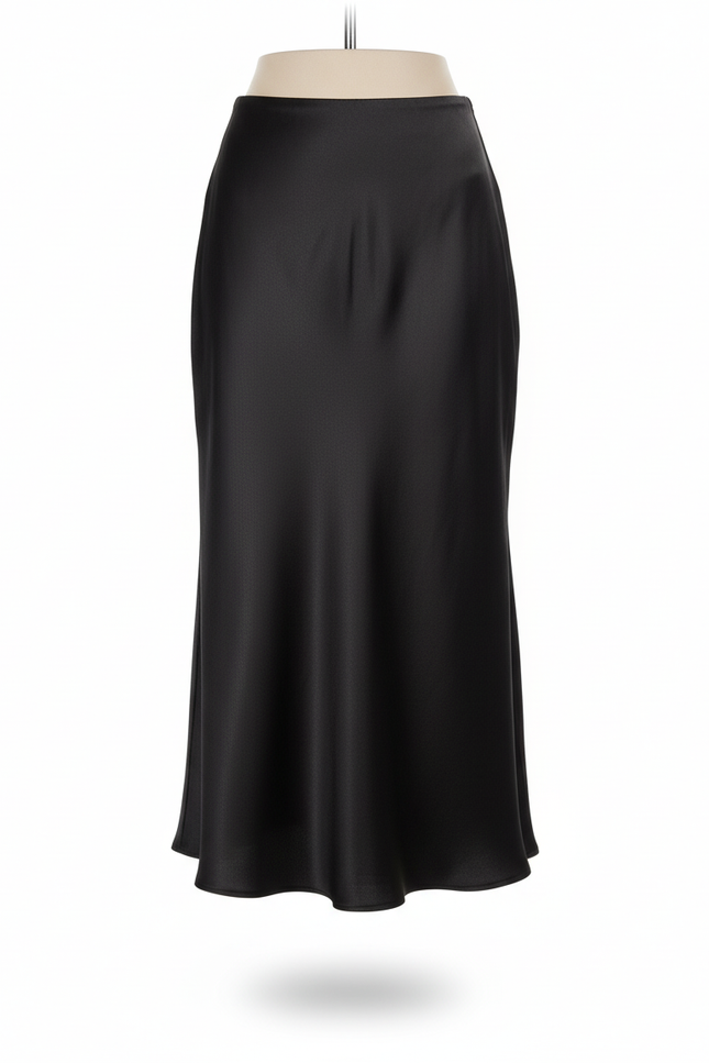 Jupe Midi Noire Satinée Élégante chic