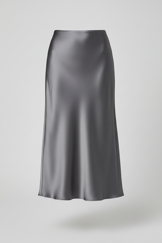 Jupe Midi Grise Satinée Fluide