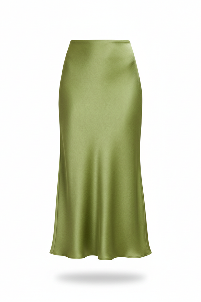 Jupe Midi Vert Satiné Élégante