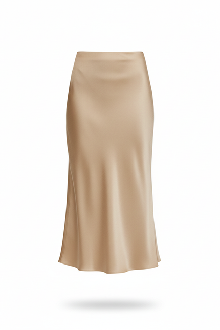 Jupe Midi Beige Satinée Élégante