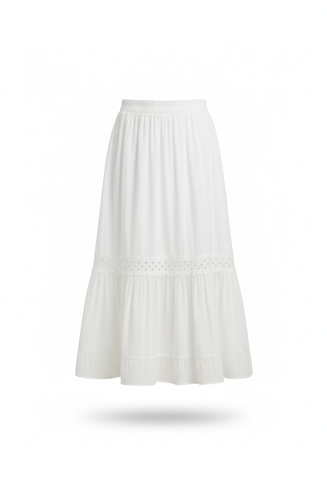 Jupe Midi Blanche Dentelle Fluide