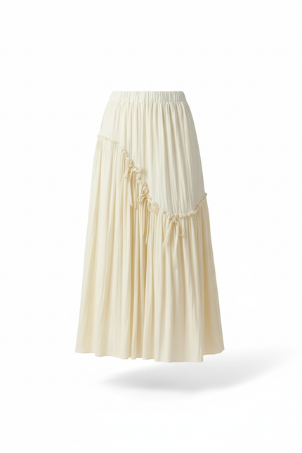 Jupe Midi Crème Fluide Asymétrique