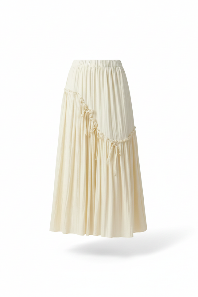 Jupe Midi Crème Fluide Asymétrique