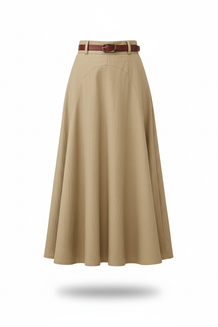 Jupe Midi Beige Fluide Élégante légère