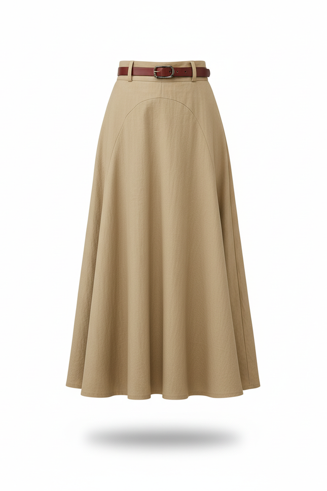 Jupe Midi Beige Fluide Élégante légère