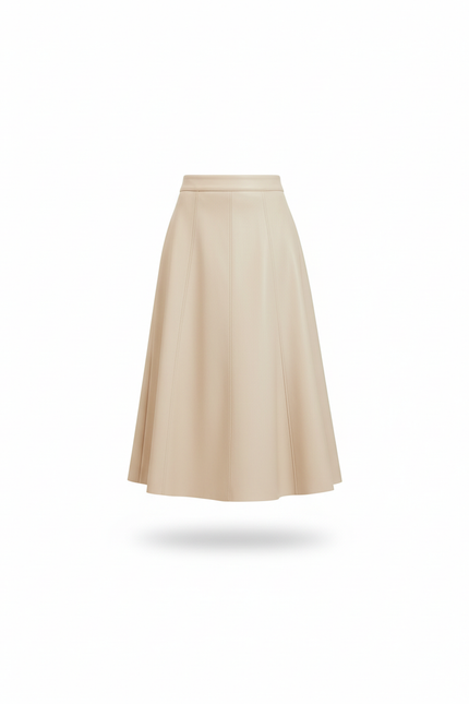 Jupe Midi Beige Similicuir Élégante