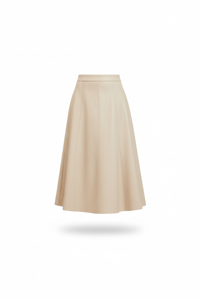 Jupe Midi Beige Similicuir Élégante