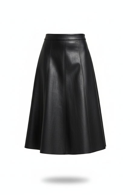 Jupe Midi Similicuir Noire Élégante