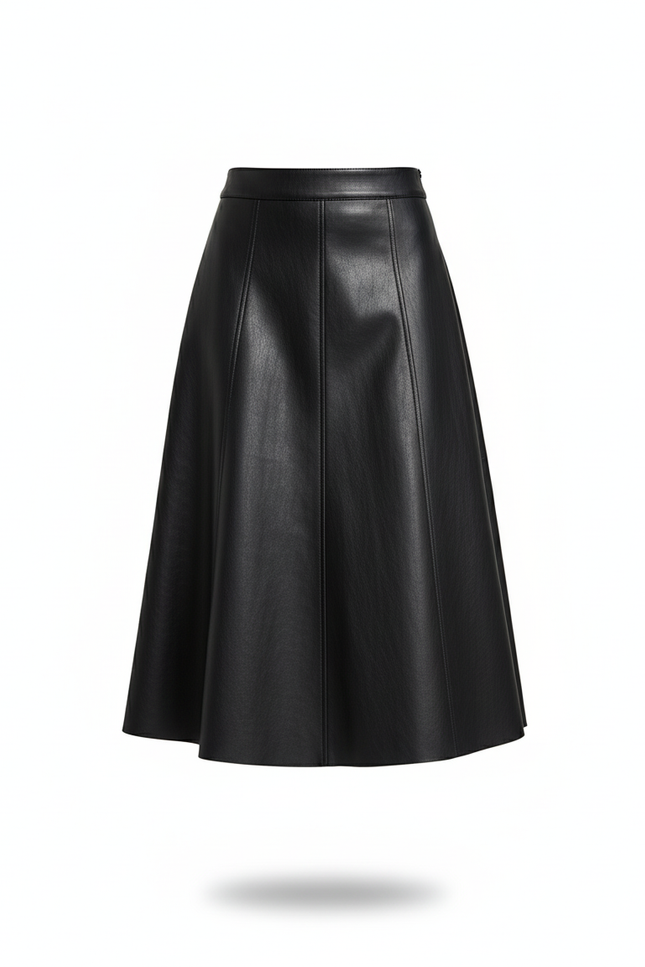 Jupe Midi Similicuir Noire Élégante