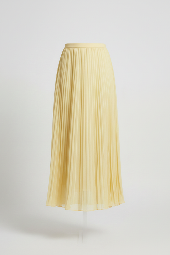 Jupe Midi Jaune Plissée Fluide