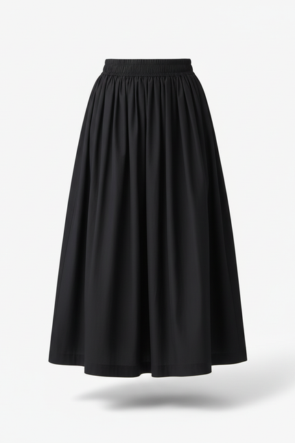 Jupe Midi Noire Taille Haute Plissée