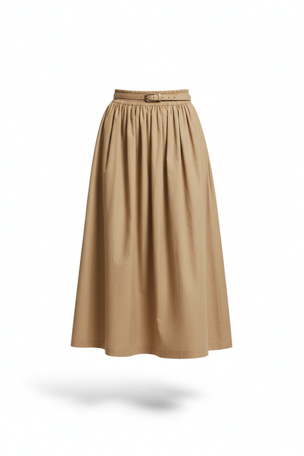 Jupe Midi Beige Plissée Fluide