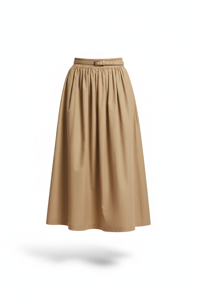 Jupe Midi Beige Plissée Fluide