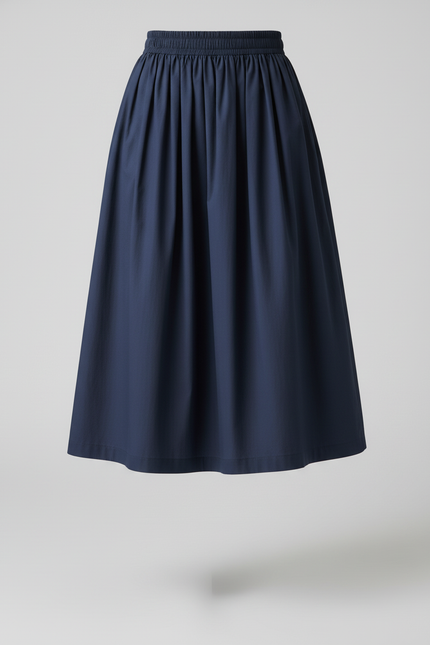 Jupe Midi Bleu Marine Plissée Décontractée