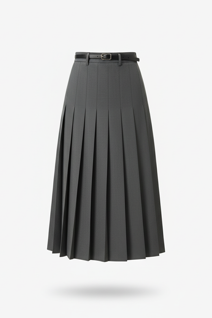 Jupe Midi Grise Plissée Élégante sobre