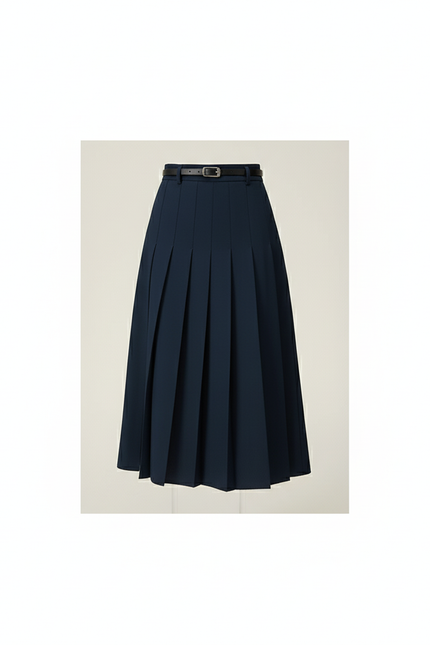 Jupe Midi Plissée Bleu Marine Élégante