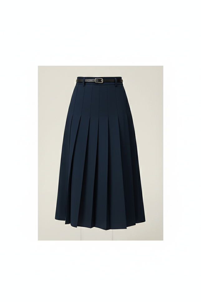 Jupe Midi Plissée Bleu Marine Élégante